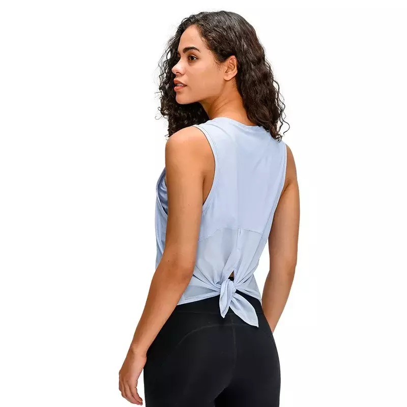 Lemon Women Solid Mesh allentato sport Yoga top Open Back t-shirt senza maniche Fitness traspirante asciugatura rapida allenamento gilet da palestra