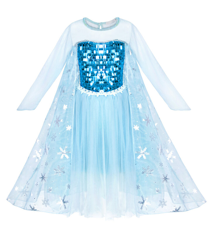 Jurebecia Girls Princess Elsa Costume Halloween Carnival Cosplay Dress Up Snow Birthday Party Dress