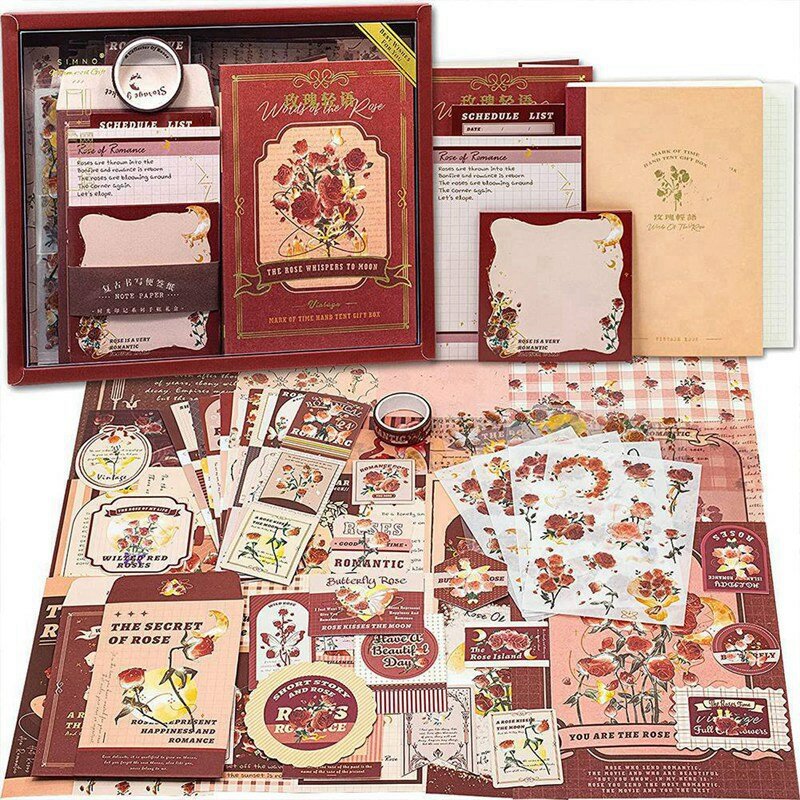 Aesthetic Scrapbook Kit, Vintage Scrapbooking Supplies Kit For Junk Journal, A6 Grid Notebook Journaling Supplies