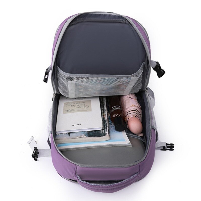 Women Travel Backpack Water Repellent Daypack Teenage Girls USB Charging Laptop Schoolbag With Luggage Strap Casual Daypack