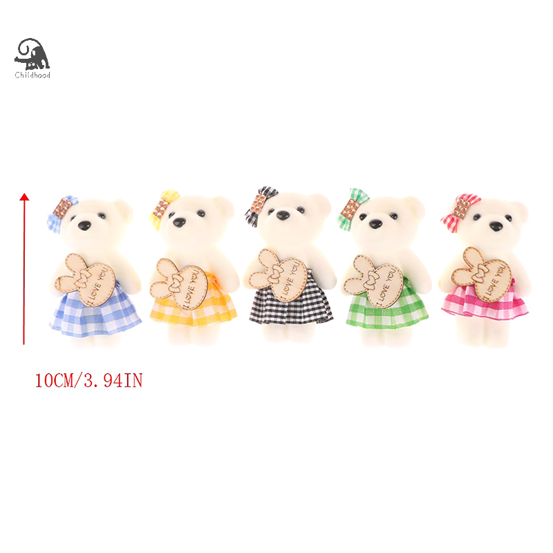 10PCS 10cm Kawaii Soft Stuffed Bear Plush Foam Toys Cartoon Bouquet Doll Mini Bear Doll Toy Small Gift Bag Pendant Doll-Series 4