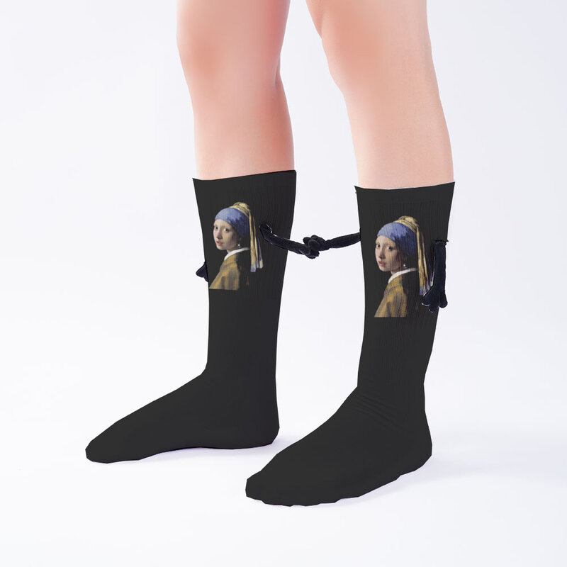 Retro art oil painting printing holding hands socks unisex fashion funny famous painting stockings outdoor personality socks