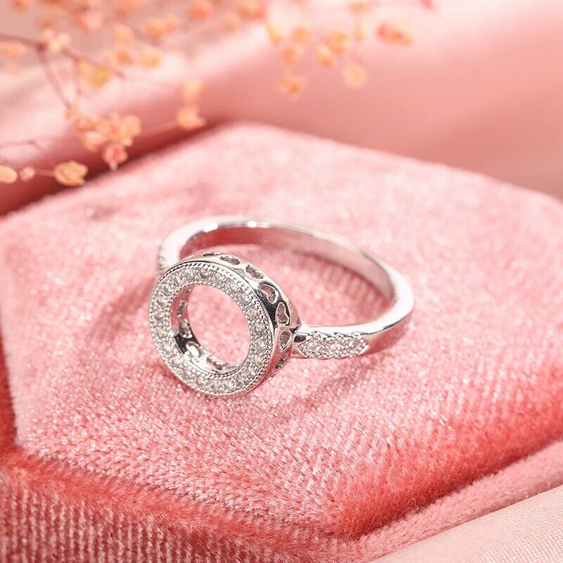 Excellent Round Zircon Ring 925 Sterling Silver AAAA Crystal Inlaid Wedding Ring Female Jewelry Wedding Bride Simple Jewelry