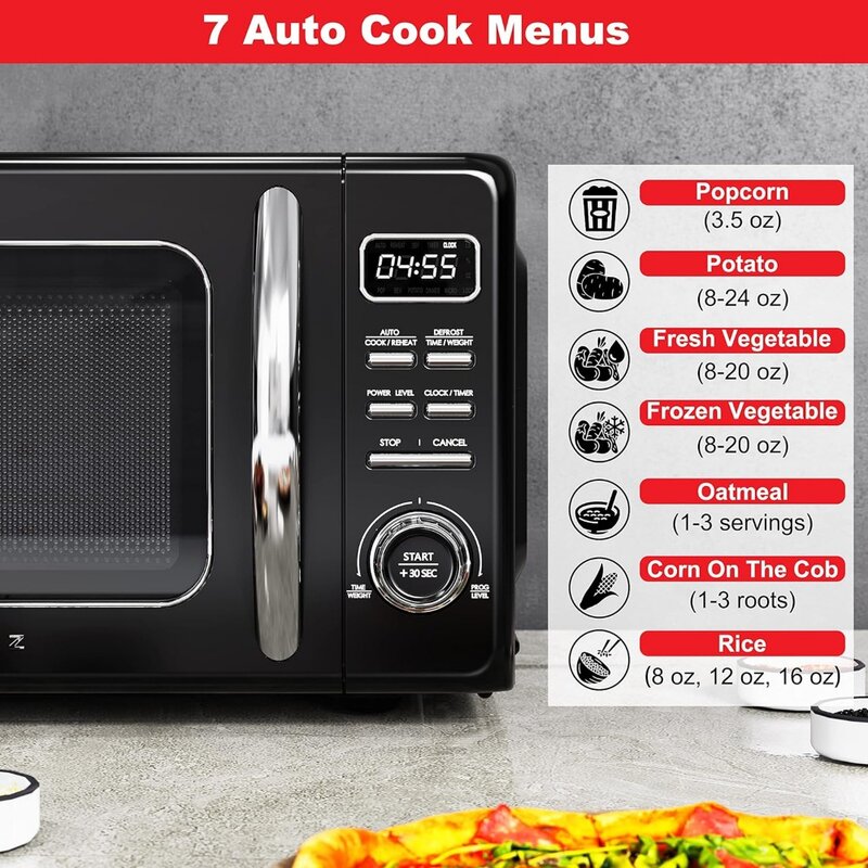 Oven Microwave meja Retro dengan memasak otomatis & memanaskan, mencairkan, fungsi mulai cepat, mudah dibersihkan dengan meja putar kaca