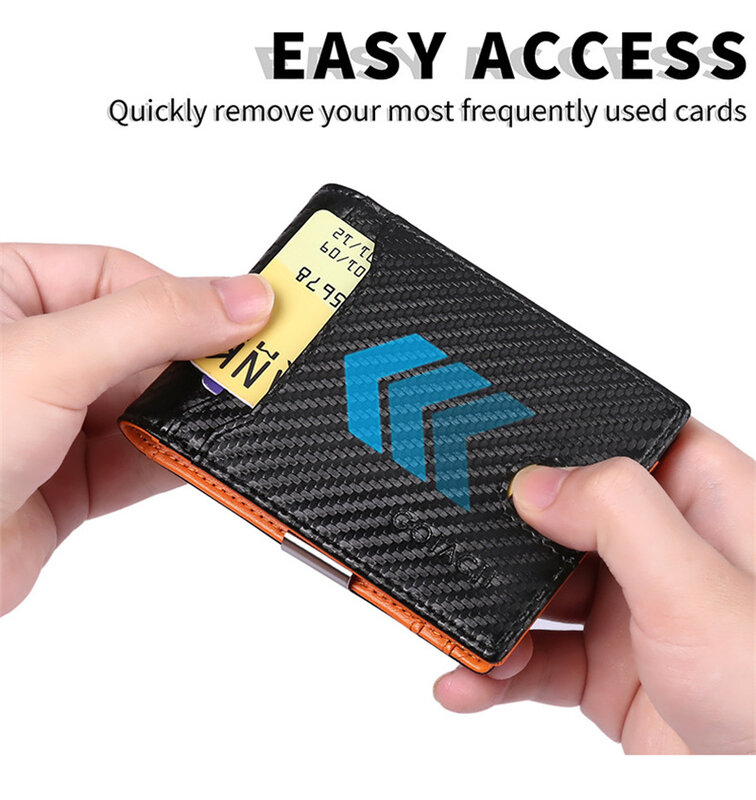 ที่กำหนดเองชื่อโลโก้บัตรเครดิตที่ใส่บัตร Retro คาร์บอนไฟเบอร์ผู้ชายหนังกระเป๋าสตางค์ RFID กระเป๋าสตางค์เงินคลิปกระเป๋าสตางค์กระเป๋า