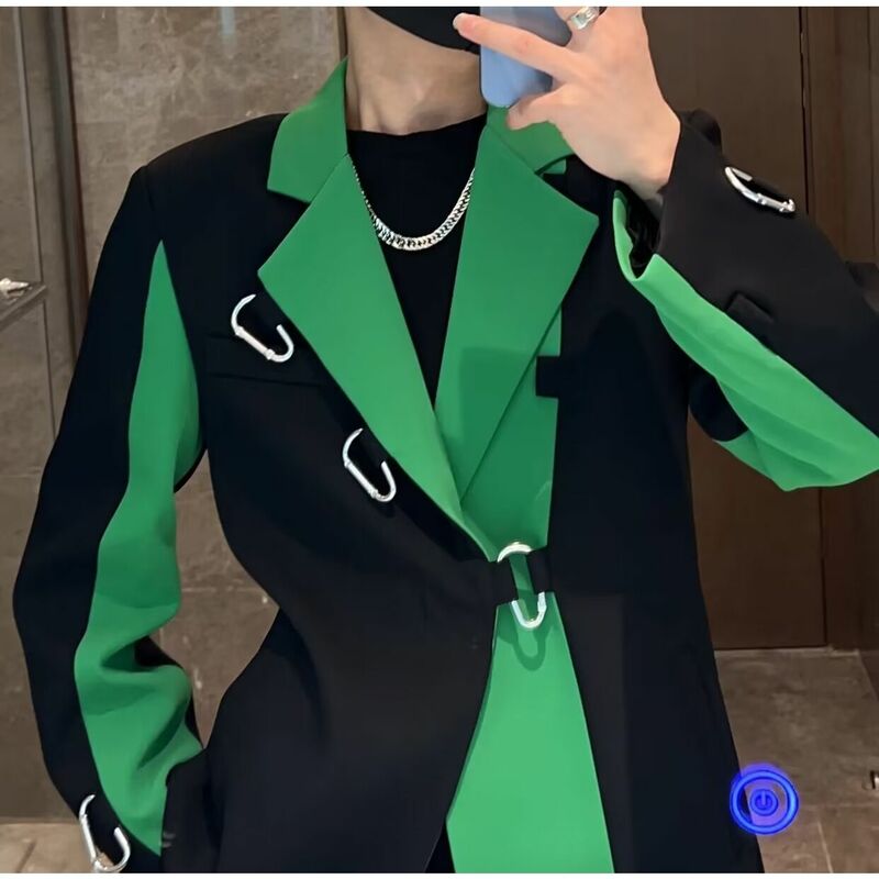 3-A7 High-end fashion color-blocked blazer men's spring and autumn new ndy braetdecoration Piushuai nightclub casual suit