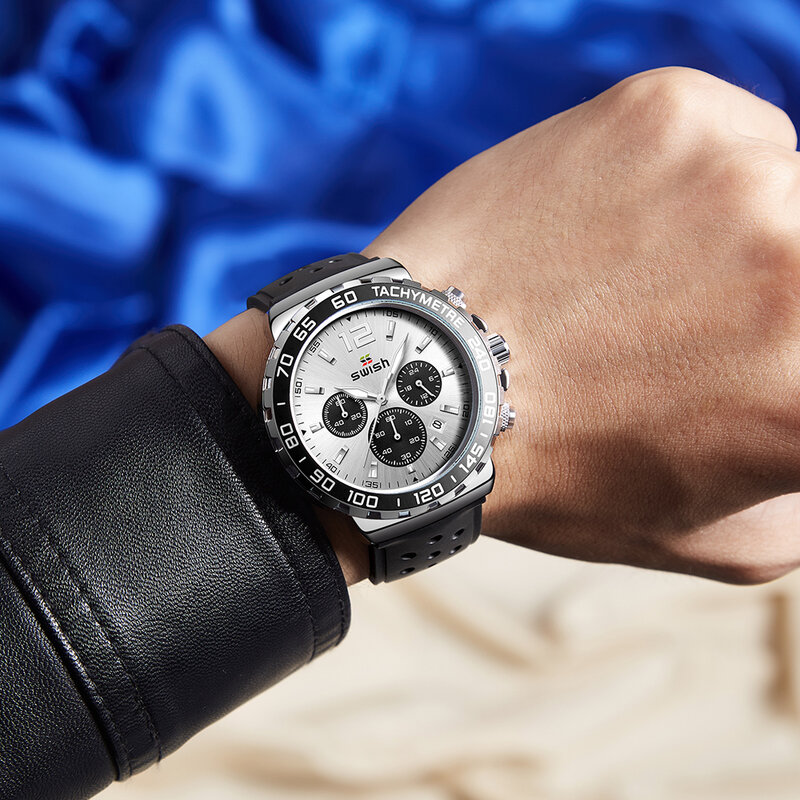 SWISH Jam Tangan Pria Fashion Baru Jam Tangan Silikon Bermerek Mewah Olahraga Chronograph Dial Besar Jam Tangan Kuarsa Relogio Masculino untuk Pria