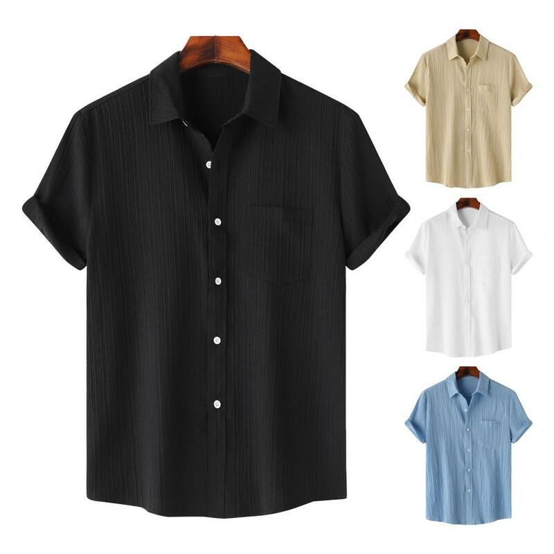 Camisa de manga corta transpirable para hombre, camisa informal de manga corta con bolsillo en el pecho, cierre de botón, suave, longitud media, verano para diario