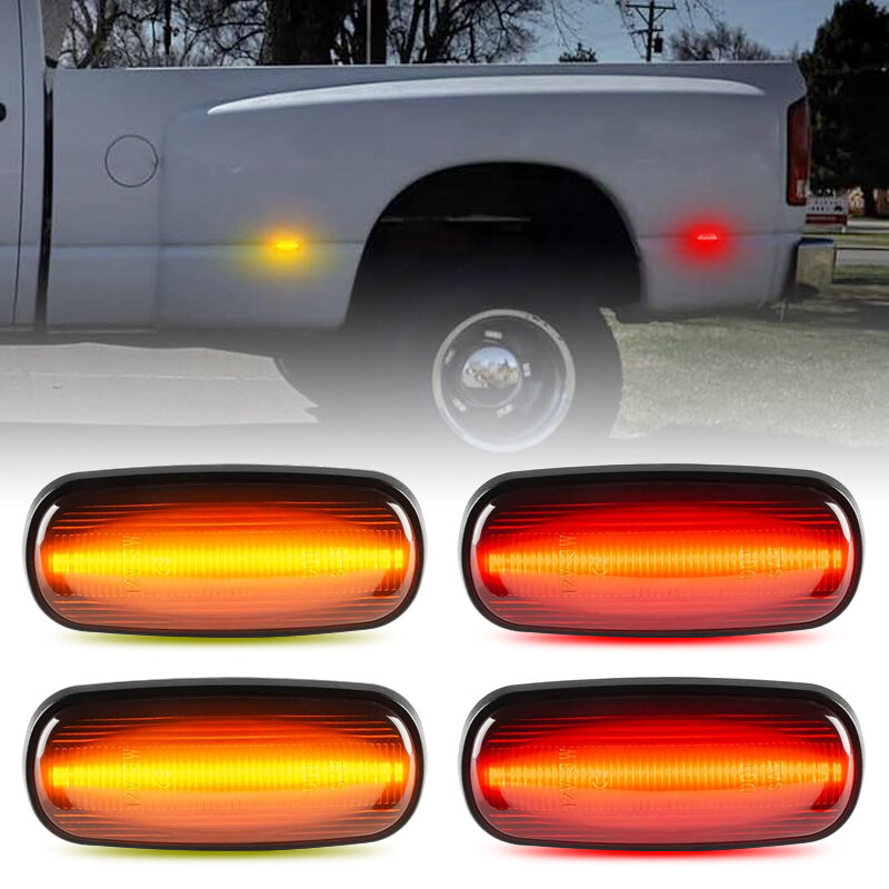 Luces de guardabarros laterales LED traseras para Dodge RAM 2500HD 3500HD, 4 piezas, doble rueda 2003-2009, lente ahumada