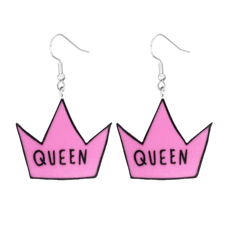 만화 핑크 Y2K 아크릴 귀걸이, 귀엽고 재미있는 여왕 왕관, 쉘 사랑