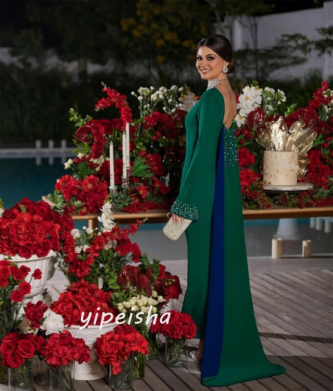 Платье для выпускного вечера из Саудовской Аравии, атласное ДРАПИРОВАННОЕ бисером, женское платье с квадратным вырезом на заказ, платья с длинным рукавом