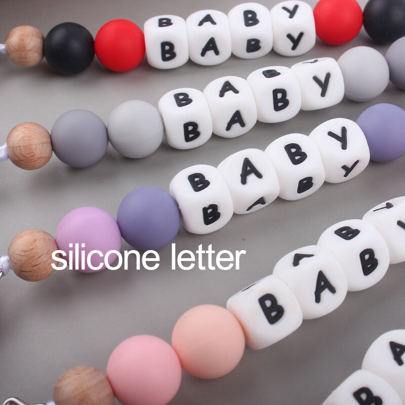 Niestandardowe spersonalizowana nazwa łańcuszek smoczka angielskie litery silikonowe klipsy mysz uchwyt gryzak smoczek zabawka dla niemowlęcia na ząbkowanie żuć prezent