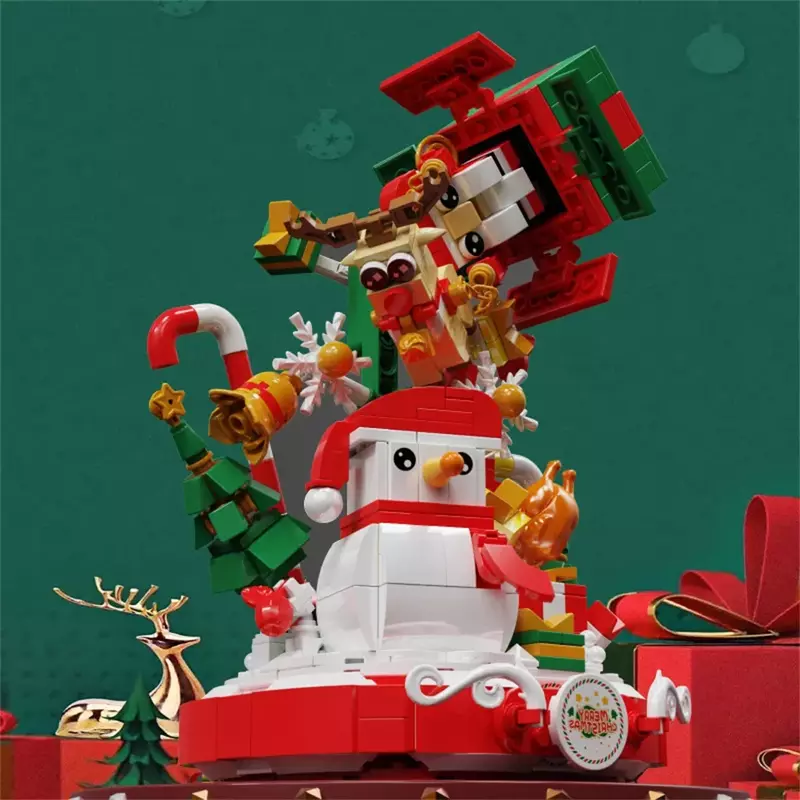عيد الميلاد سانتا كلوز و ثلج نموذج اللبنات للأطفال ، الإبداع الطوب اللعب ، قرية الشتاء ، المدينة ، 2023
