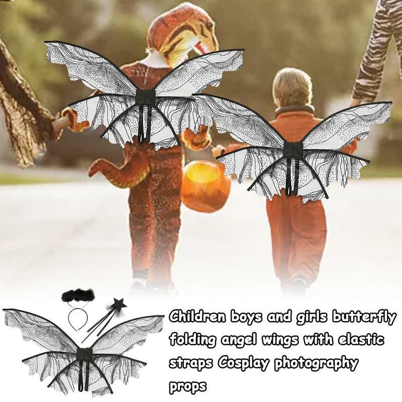 Zwarte Fee Vleugels Voor Meisjes Cosplay Elf Kostuum Zwart Transparante Vleugels Voor Jongens Elf Accessoires Voor Feestelijke Maskerade Partij