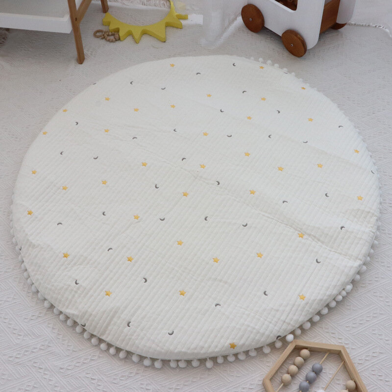 Ins newborn baby's round crawling pad thickened embroidered game pad children's room cushion kids cotton floor mat play carpet