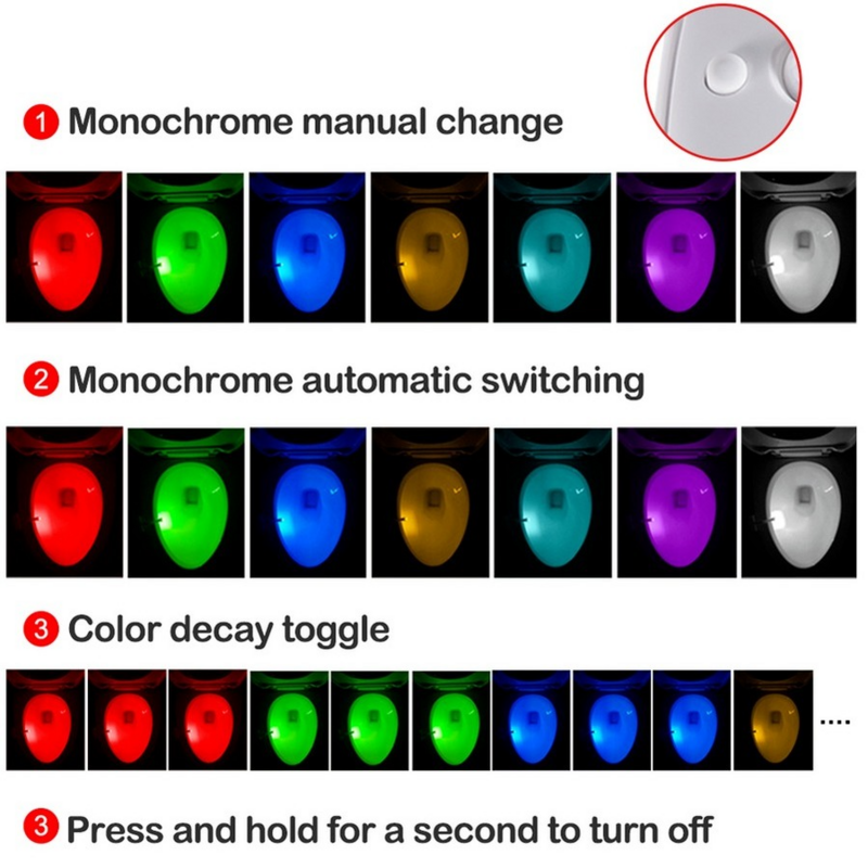 3Pcs Pir Motion Sensor Toiletbril Nachtlampje 8 Kleuren Waterdichte Backlight Voor Toiletpot Led Luminaria Lamp Wc wc Licht