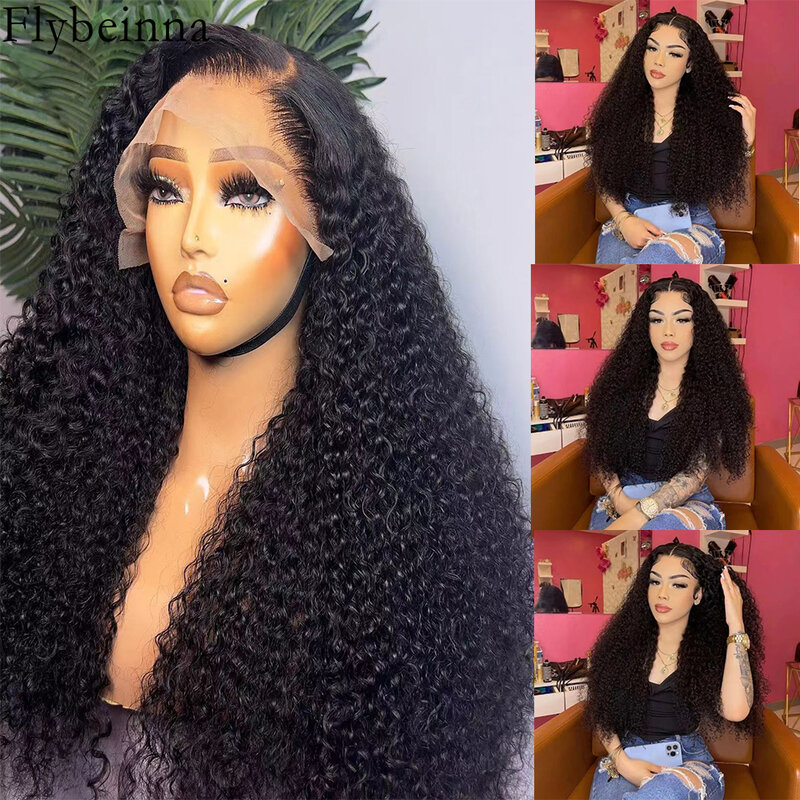 Kinky Curly Human Hair Lace Wig Long Length Natural Pre Plucked 13x4 Lace Front Wig Brazilian Remy 13x6 HD Lace Frontal Wigs