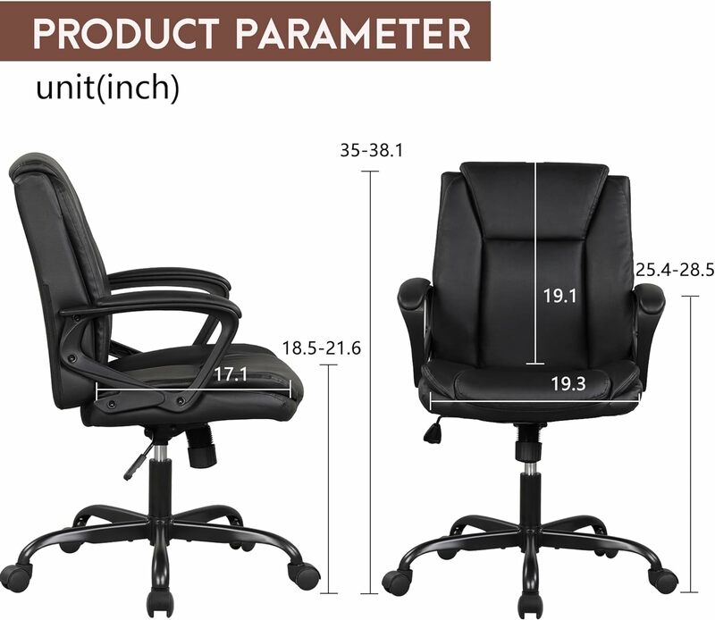 PU Leather Task Chair Home Office Chair Ergonomic Desk Chair with Lumbar Support and Armrests Adjustable Features with Mid Back