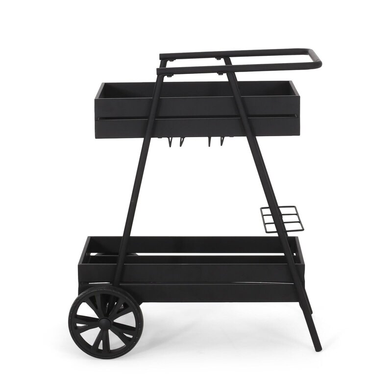 Wolfeboro-Outdoor Metal Bar Cart, preto fosco, 2 camadas