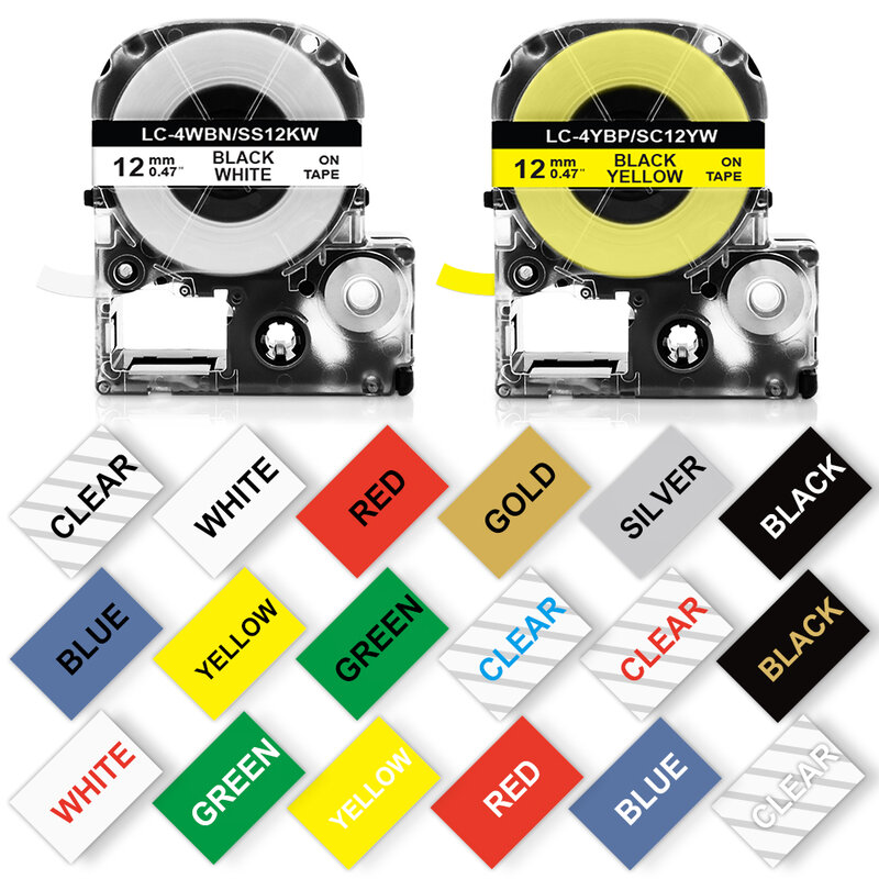 Ruban d'étiquettes pour imprimante Epson, 6/9/12mm, SS12KW, SS9KW, SS6KW, SC12YW, SC9YW, pour machine à étiqueter kingji (LW-300, LW-400, 500)