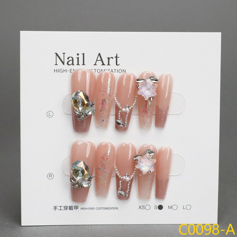 Grandi dimensioni 10 pezzi rimovibili fatti a mano stampa sulle unghie unghie aderenti unghie finte nail art unghie finte glitter per unghie f patch per unghie