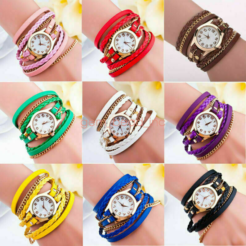 Bracelet Winding Analog Watches PU Wristwatch Quartz Watch Woven Leather Women