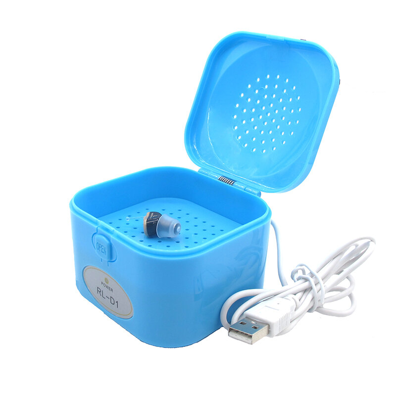 Alat Bantu Dengar USB Dehumidifier Listrik Pengering Amplifier Suara Biru Case Kering Nyaman untuk Orang Tuli Dropship