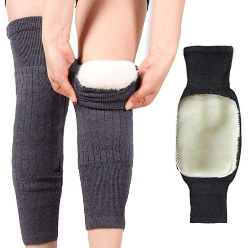 1 par de inverno cashmere joelheiras quentes das mulheres dos homens duplo grosso lã proteção joelho mais veludo vento e frio protetor engrenagem presente