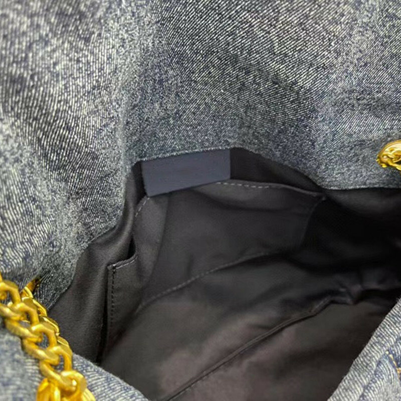 YS 2024 New Wandering Postman Washed Thread Chain Top Layer Denim Women's Bag
