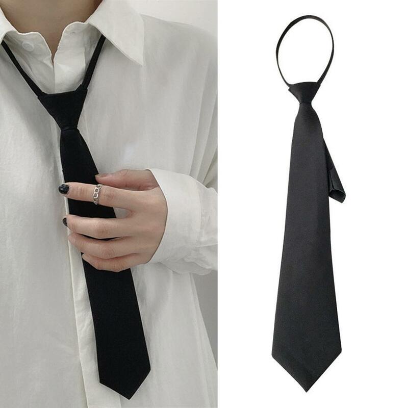 1pcs Unisex Black Simple Ties Elastic Uniform Shirt Suit Neckties Lazy Neck Ties Men Women Students Narrow Neck Tie