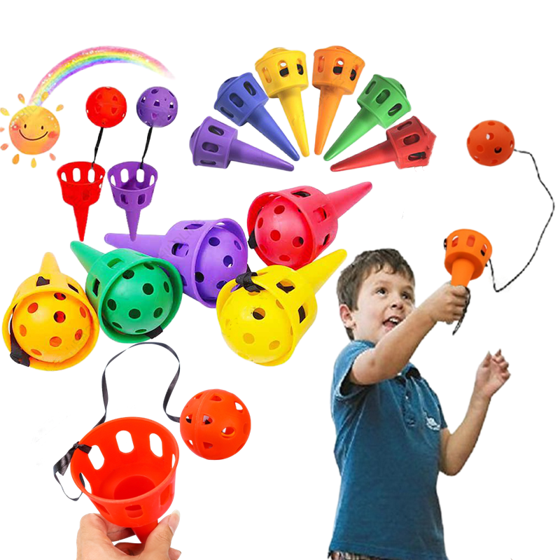 ชุดเกมบอลโยนและจับชุดของเล่นกลางแจ้งจับบอลชุดบอลและถ้วยเด็กจับมือจับมือประสานกันของขวัญสำหรับเด็ก