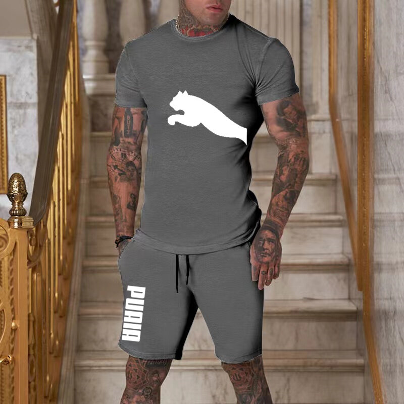 Conjunto de camiseta de manga curta masculina com shorts esportivos, roupa esportiva casual, verão, elegante