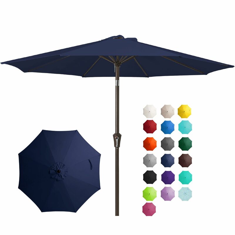 Parapluie de table d'extérieur bleu marine, 8 nervures robustes, protection UV, imperméable, marché, jardin, 9 pieds