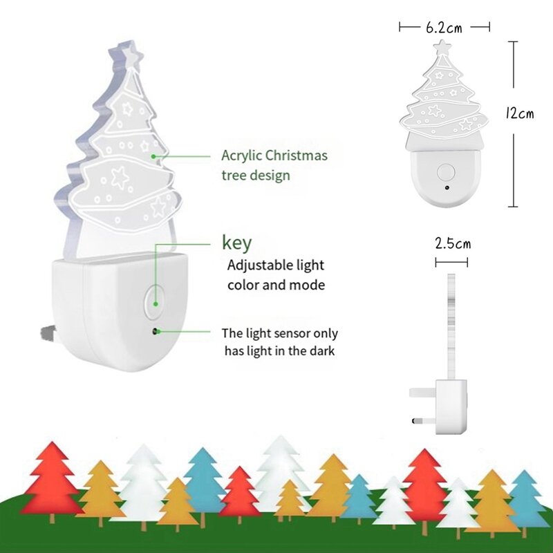 2Pcs Christmas Tree Night Light, Color-Changing Kids Night Light, Dusk-To-Dawn Sensor, Rainbow LED Night Light