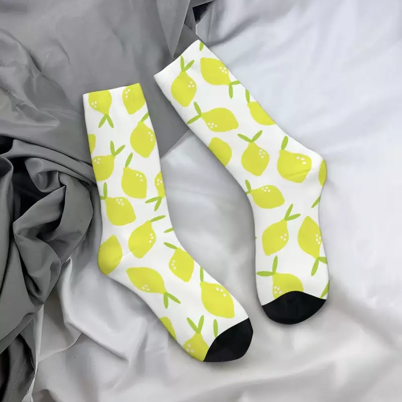 Calcetines de baloncesto con flor de limón fresco para hombres y mujeres, calcetines divertidos de poliéster, frutas, transpirables