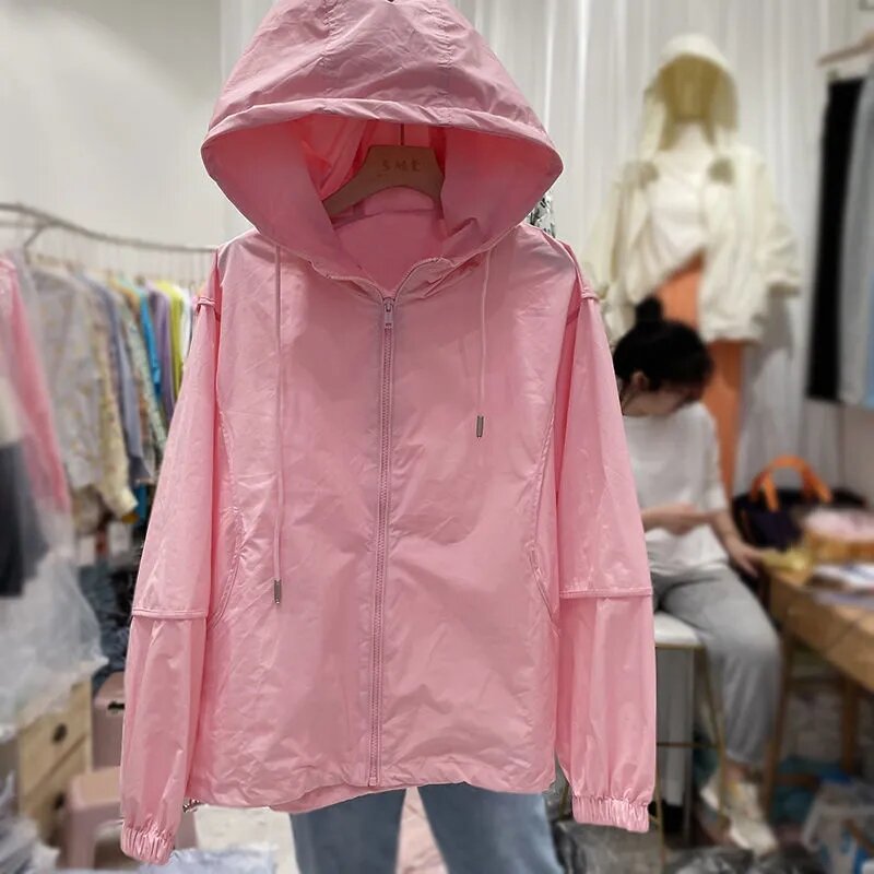 New Women Hooded Casual Sun Protection Clothing Tops Coat Summer Versatile Female Loose Fit Hooded Casual Sun Protection Jacket