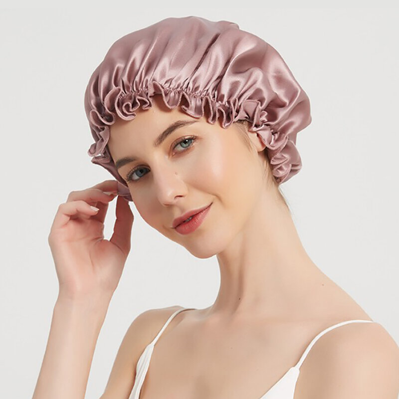 Pure Mulberry Silk Night Sleeping Cap para mulheres, boné macio, tampa da cabeça, envoltório de cabelo, elástico largo, boné de perda de cabelo, 100%