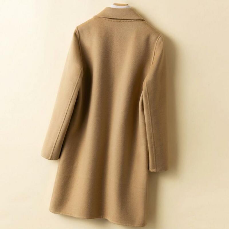 Abrigo de lana para mujer, gabardina gruesa resistente al frío, longitud media, solapa, cierre de un solo pecho, bolsillos, Invierno