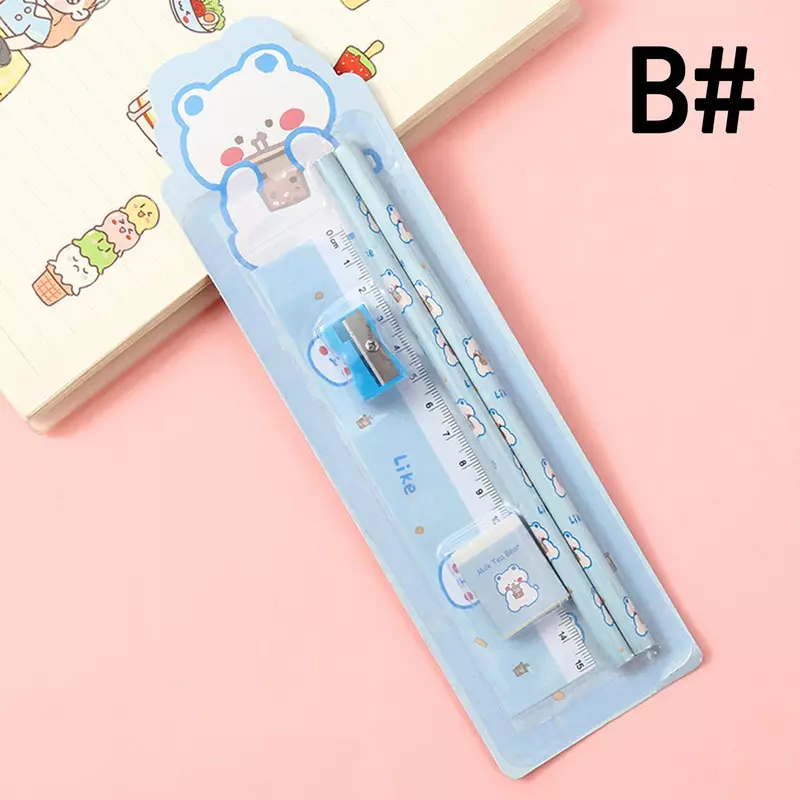 5Pcs Cute Cartoon Pencil Set Sharpener Eraser Ruler  Gift for Kids School Office Writing Supplies Stationery
