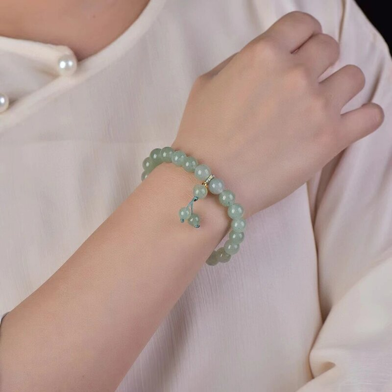 Bracelet en pierre naturelle avec brin élastique pour femme, perles rondes, aventurine, bracelet de diversification, bijoux à la main, fête sociale, pierre précieuse