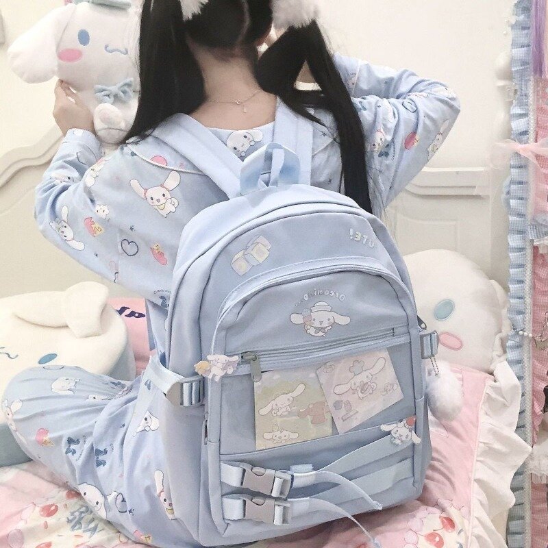 MBTI słodki plecak damski Cinnamoroll uroczy oryginalne niebieskie plecaki szkolne dla młodzieży styl japoński modne kobiece torby estetyczne