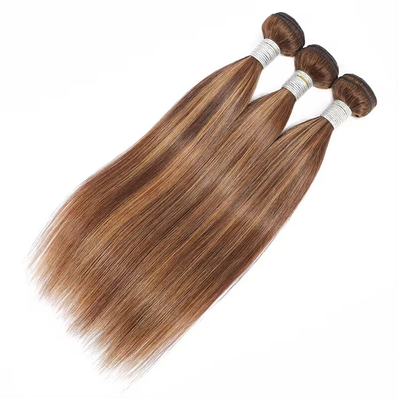 Linhua P4/27 Straight Human Hair Bundles With Closure Highlight Ombre Honey Blonde 3 / 4 Bundles With Closue Transparent