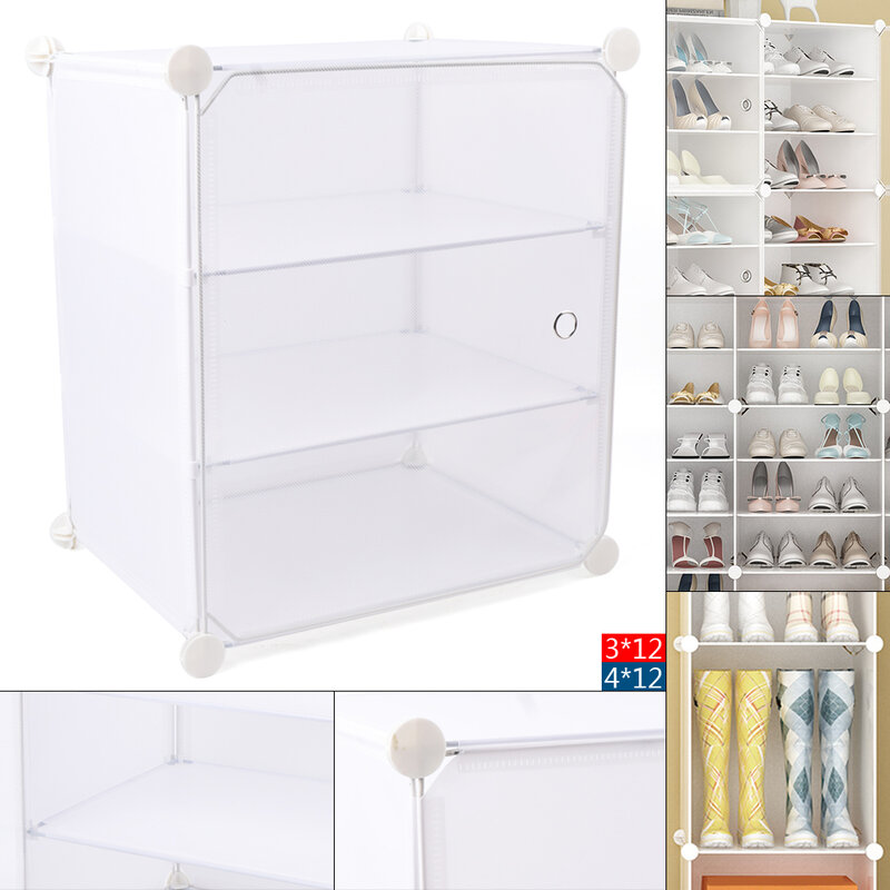 4 x12 Shoes Storage Rack Plastic Sneakers Box Drawer Organizer Shelf Hallway Boot Cabinet
