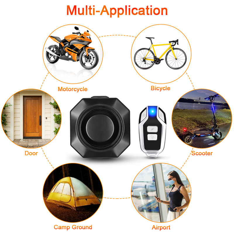 WSDCAM-alarma inalámbrica para bicicleta, resistente al agua, con vibración, carga USB, Control remoto, protección de seguridad