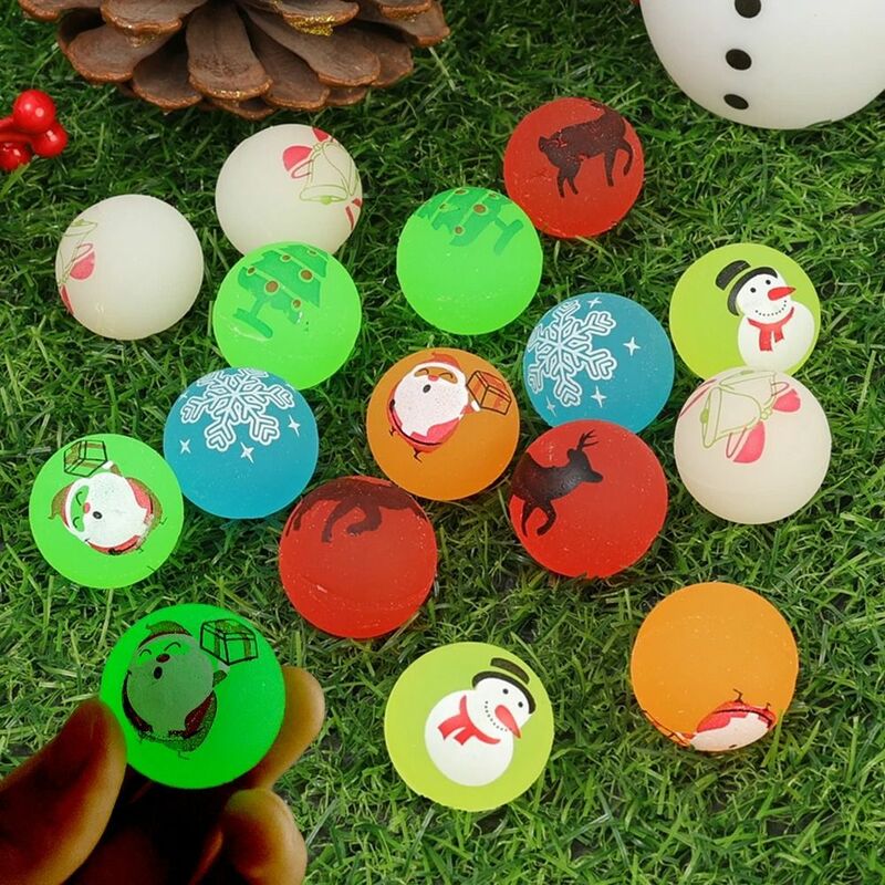 Bolas elásticas que brillan en la oscuridad para niños, 10 piezas, pelota de saltar de goma sólida, juguetes de tema de Navidad, accesorios decorativos, regalos