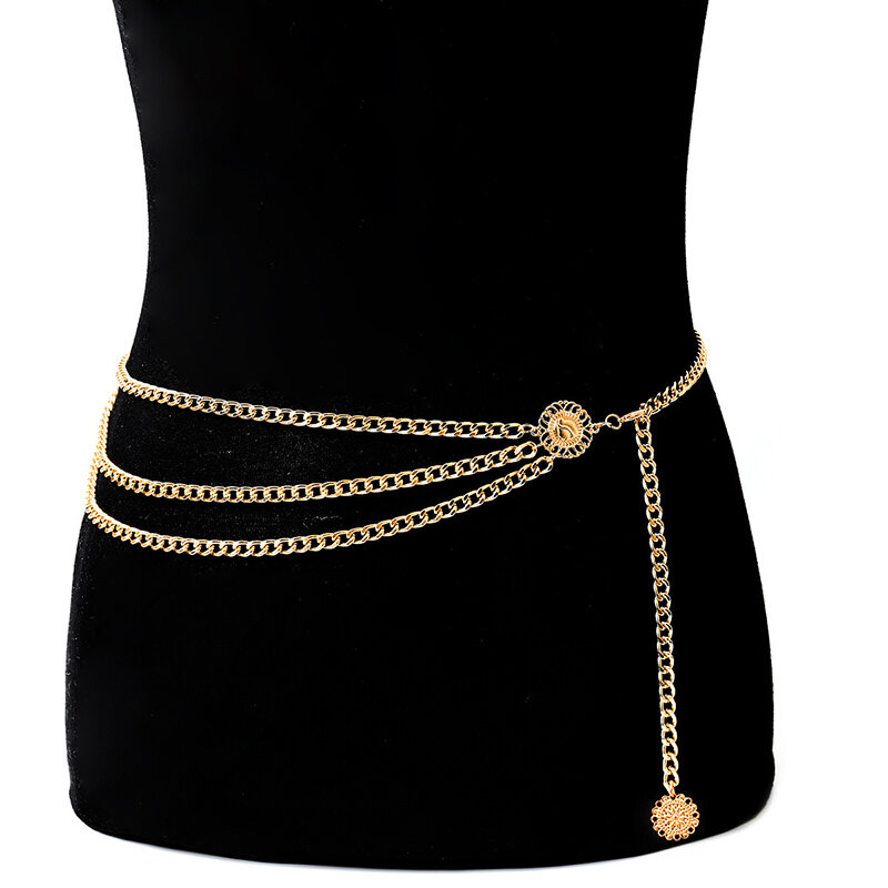 Wielowarstwowy łańcuszek w talii wyolbrzymiony łańcuszek główka królowej w stylu Vintage Streetwear