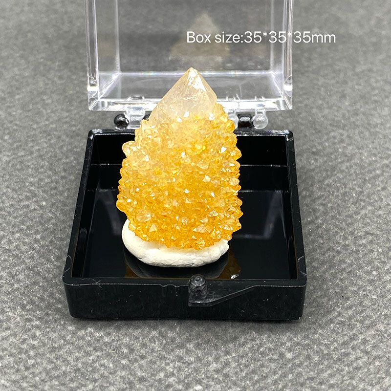 100% натуральные цитриновые минеральные образцы, камни и кристаллы, лечебный Кристалл из Китая, размер коробки: 35*35*35 мм