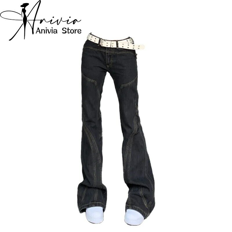 Calça jeans gótica preta feminina, Harajuku, japonesa, estilo anos 2000, calças jeans largas, roupas da moda vintage, Y2K