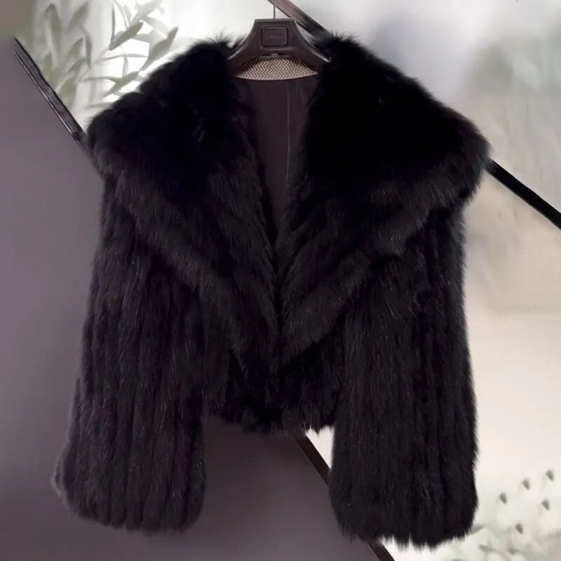 Giacca di pelliccia simile alla volpe donna Navy Car Collar Mao Mao Tops 2023 autunno inverno nuove giacche in pelliccia intrecciata calda soprabito corto femminile