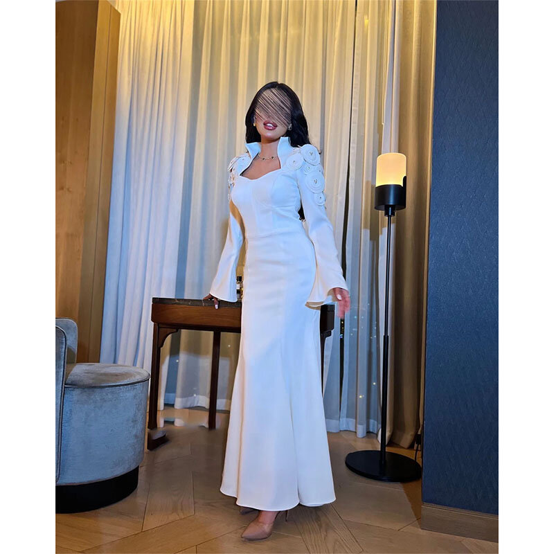 Saudi Arabia Modern Style Prom Dress Square Neck Long Sleeve Formal Evening Dress Ankle-Length Dress for Special Occasions 2024